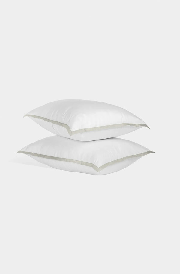 Luxury Organic Sateen Border Oxford Pillowcase Set White/Grey