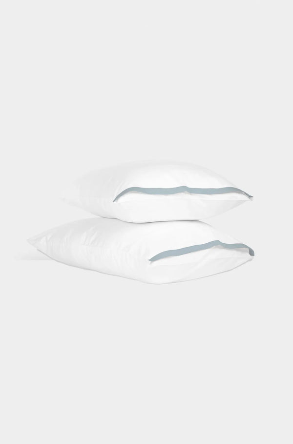 Luxury Organic Sateen Border Pillowcase Set White/Blue