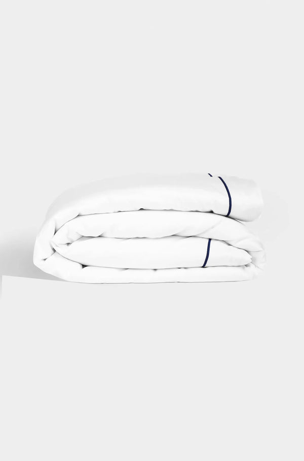 Luxury Organic Sateen Embroidered Duvet Cover White/Navy blue