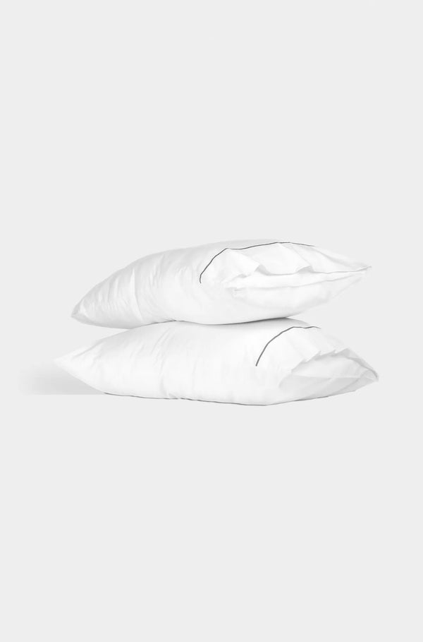 Luxury Organic Sateen Embroidered Pillowcase Set White/Grey