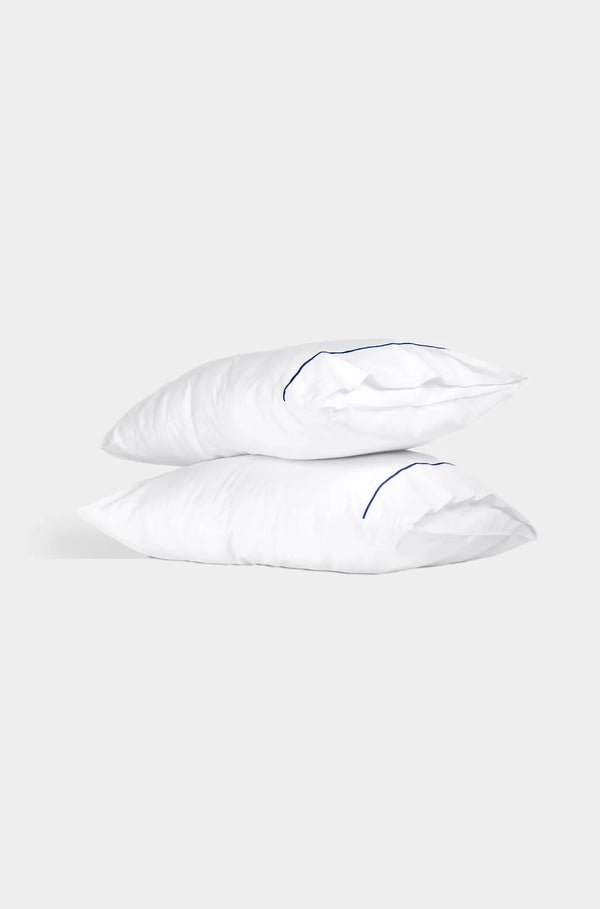 Luxury Organic Sateen Embroidered Pillowcase Set White/Navy Blue